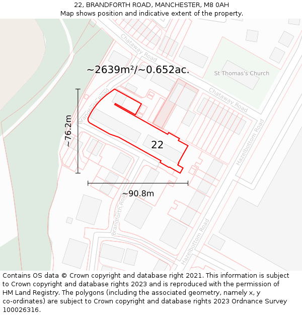 22, BRANDFORTH ROAD, MANCHESTER, M8 0AH: Plot and title map