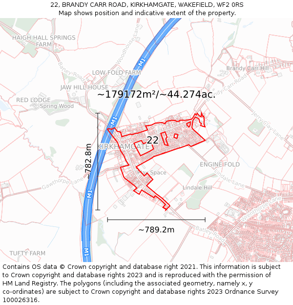 22, BRANDY CARR ROAD, KIRKHAMGATE, WAKEFIELD, WF2 0RS: Plot and title map