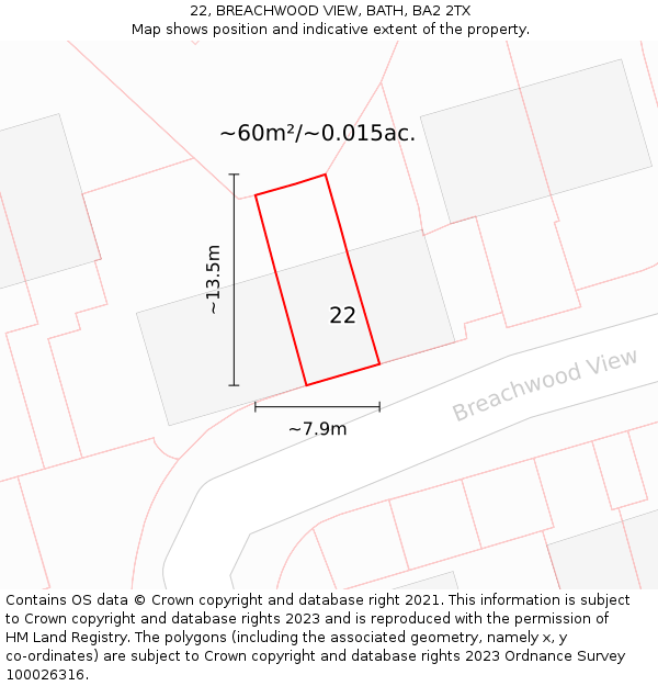 22, BREACHWOOD VIEW, BATH, BA2 2TX: Plot and title map