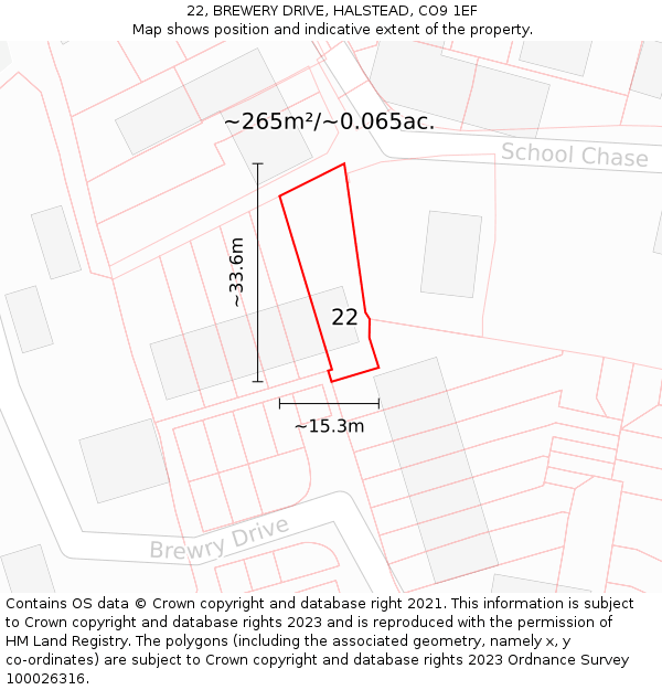 22, BREWERY DRIVE, HALSTEAD, CO9 1EF: Plot and title map