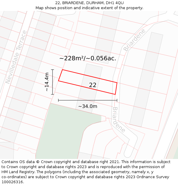 22, BRIARDENE, DURHAM, DH1 4QU: Plot and title map