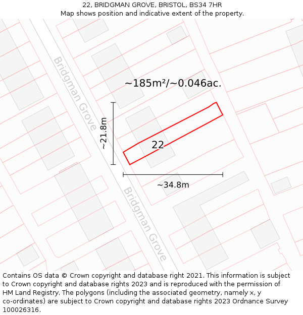 22, BRIDGMAN GROVE, BRISTOL, BS34 7HR: Plot and title map