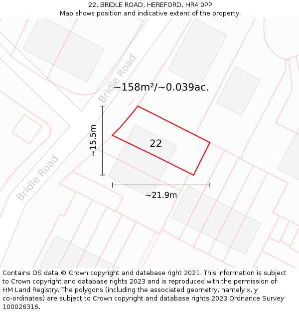 22, BRIDLE ROAD, HEREFORD, HR4 0PP: Plot and title map