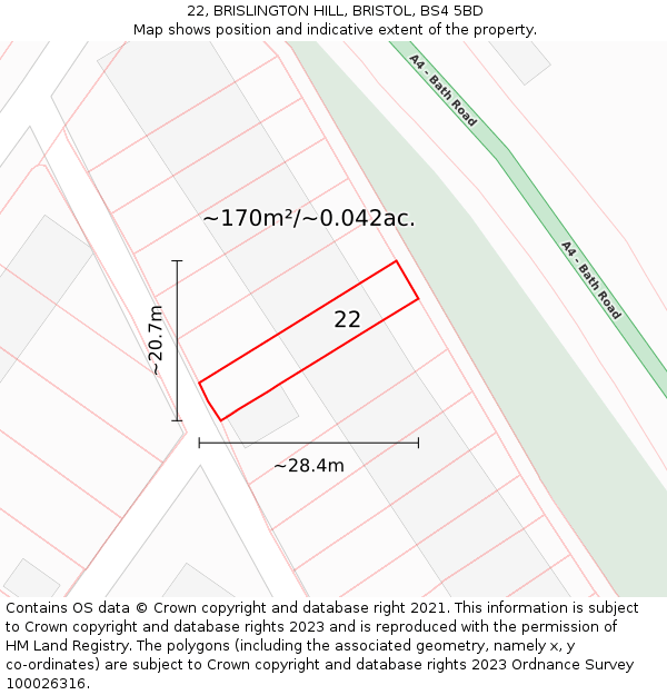 22, BRISLINGTON HILL, BRISTOL, BS4 5BD: Plot and title map