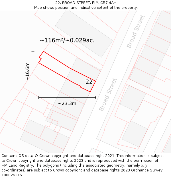 22, BROAD STREET, ELY, CB7 4AH: Plot and title map