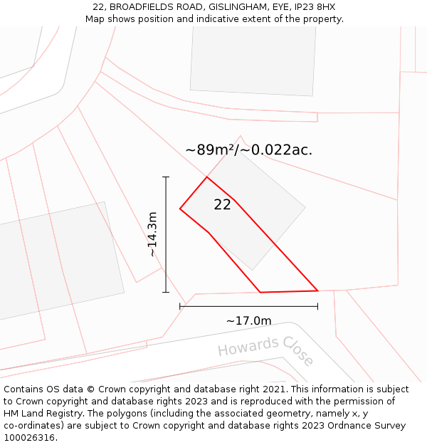 22, BROADFIELDS ROAD, GISLINGHAM, EYE, IP23 8HX: Plot and title map