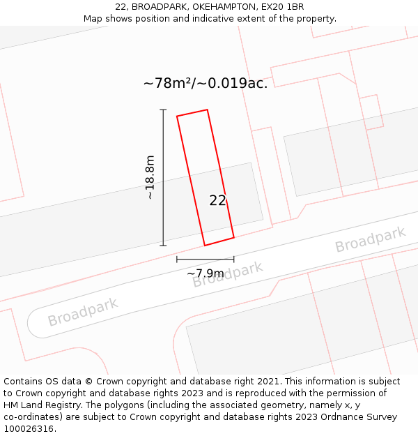 22, BROADPARK, OKEHAMPTON, EX20 1BR: Plot and title map