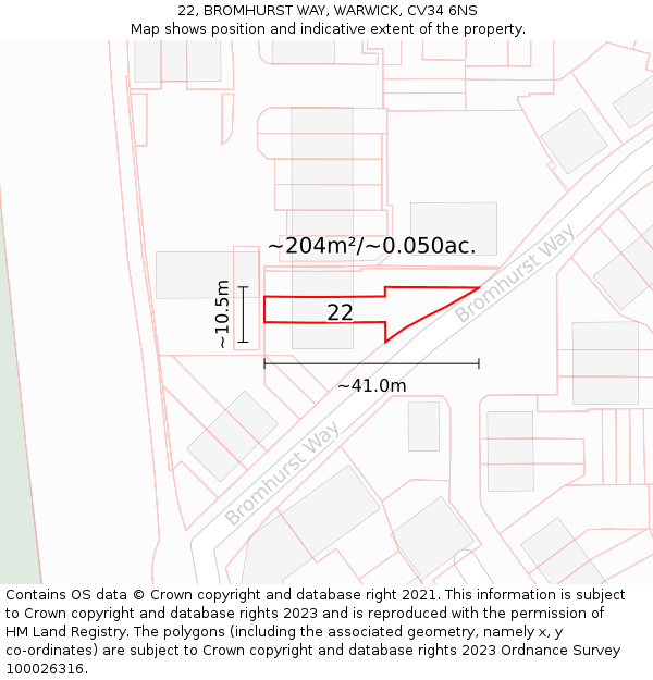 22, BROMHURST WAY, WARWICK, CV34 6NS: Plot and title map