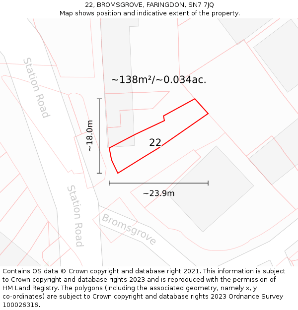 22, BROMSGROVE, FARINGDON, SN7 7JQ: Plot and title map