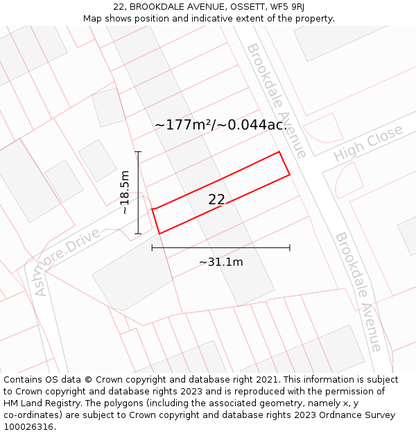 22, BROOKDALE AVENUE, OSSETT, WF5 9RJ: Plot and title map