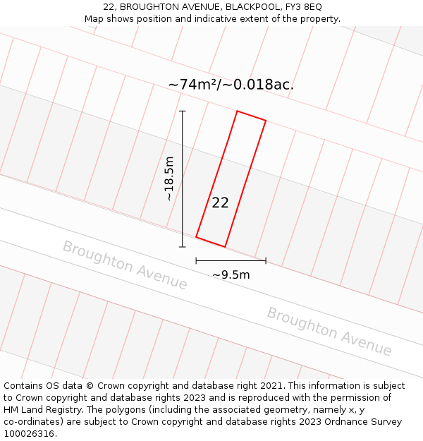 22, BROUGHTON AVENUE, BLACKPOOL, FY3 8EQ: Plot and title map