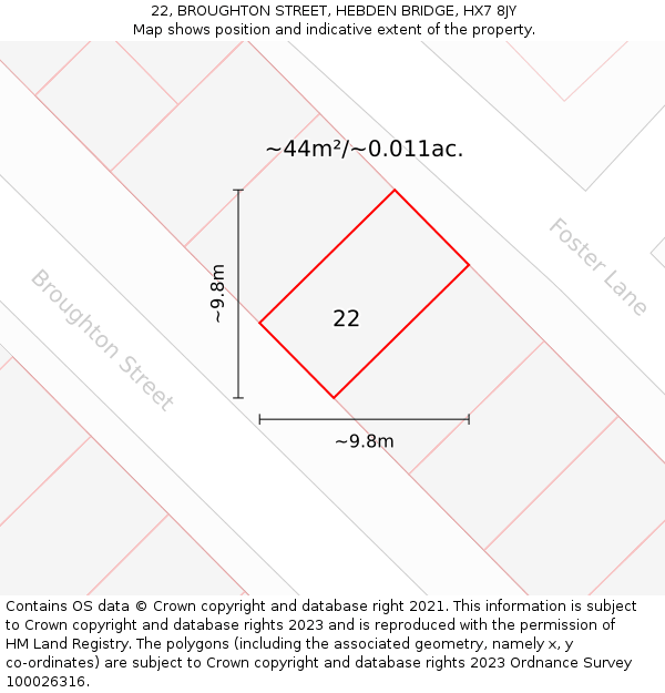 22, BROUGHTON STREET, HEBDEN BRIDGE, HX7 8JY: Plot and title map