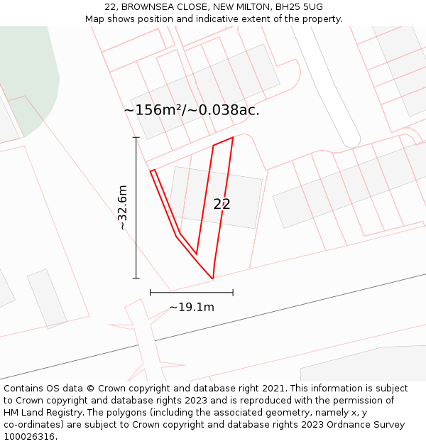 22, BROWNSEA CLOSE, NEW MILTON, BH25 5UG: Plot and title map