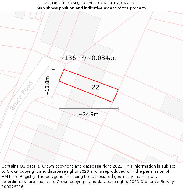 22, BRUCE ROAD, EXHALL, COVENTRY, CV7 9GH: Plot and title map