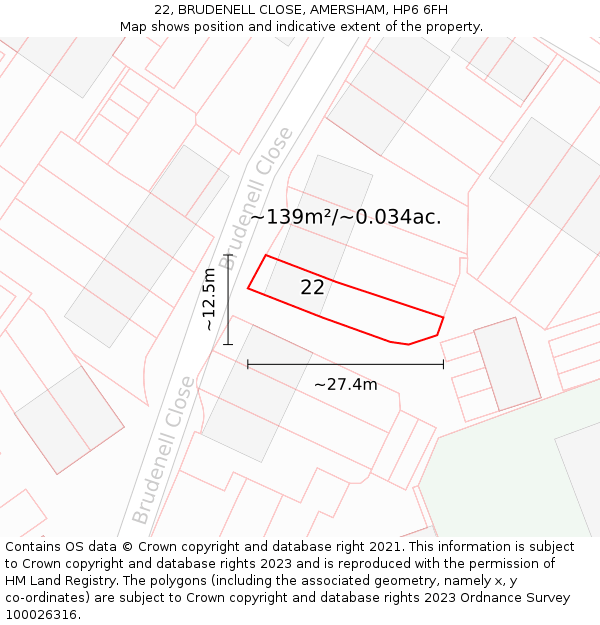 22, BRUDENELL CLOSE, AMERSHAM, HP6 6FH: Plot and title map