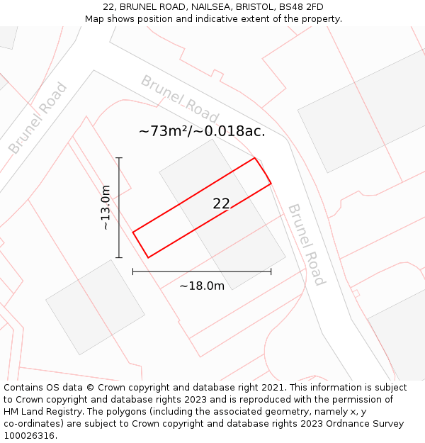 22, BRUNEL ROAD, NAILSEA, BRISTOL, BS48 2FD: Plot and title map