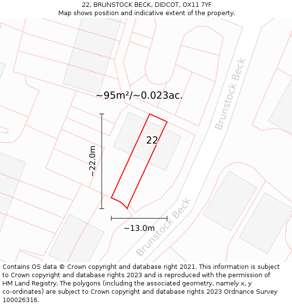 22, BRUNSTOCK BECK, DIDCOT, OX11 7YF: Plot and title map