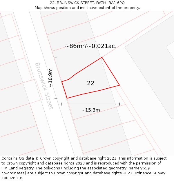 22, BRUNSWICK STREET, BATH, BA1 6PQ: Plot and title map