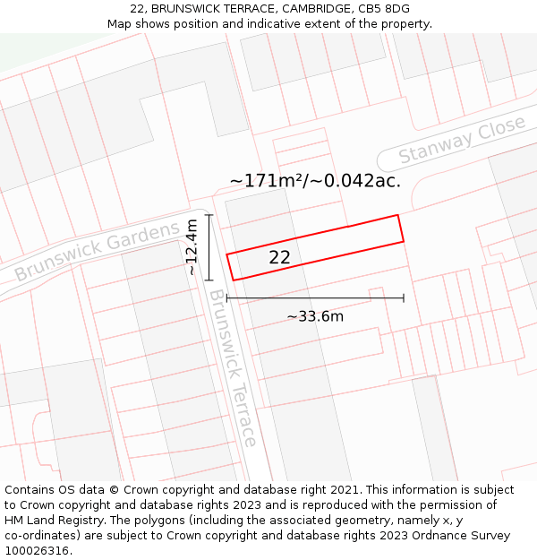 22, BRUNSWICK TERRACE, CAMBRIDGE, CB5 8DG: Plot and title map