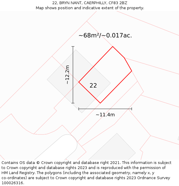 22, BRYN NANT, CAERPHILLY, CF83 2BZ: Plot and title map