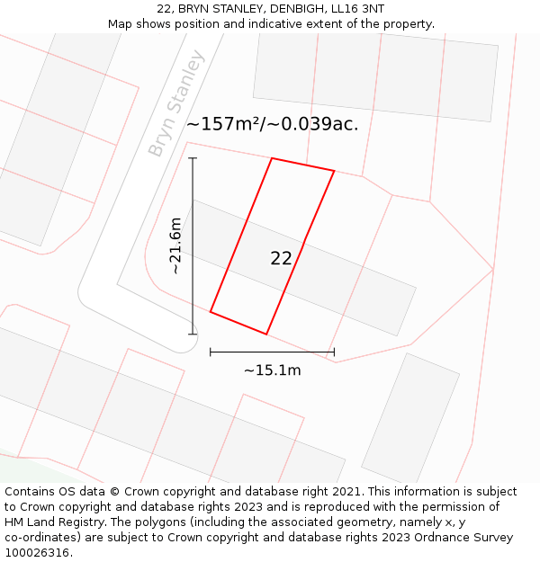 22, BRYN STANLEY, DENBIGH, LL16 3NT: Plot and title map