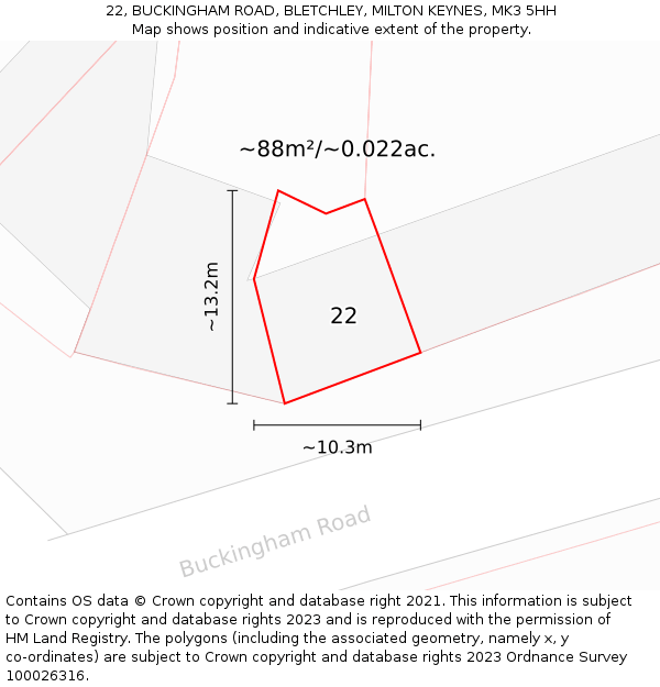 22, BUCKINGHAM ROAD, BLETCHLEY, MILTON KEYNES, MK3 5HH: Plot and title map