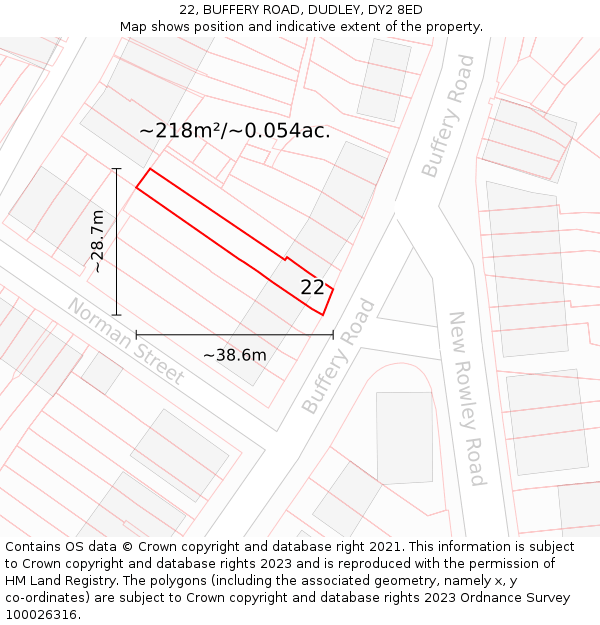 22, BUFFERY ROAD, DUDLEY, DY2 8ED: Plot and title map