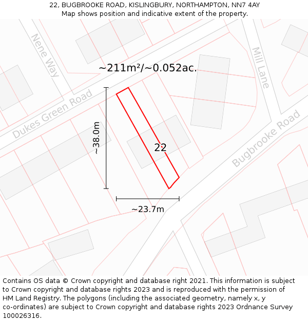 22, BUGBROOKE ROAD, KISLINGBURY, NORTHAMPTON, NN7 4AY: Plot and title map