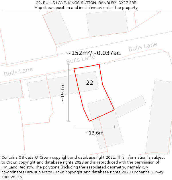 22, BULLS LANE, KINGS SUTTON, BANBURY, OX17 3RB: Plot and title map