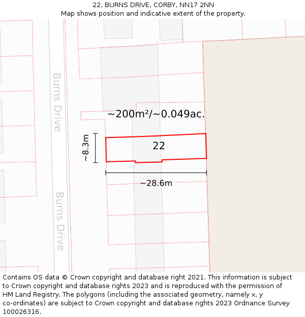 22, BURNS DRIVE, CORBY, NN17 2NN: Plot and title map