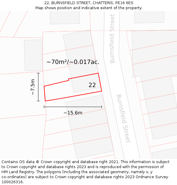 22, BURNSFIELD STREET, CHATTERIS, PE16 6ES: Plot and title map