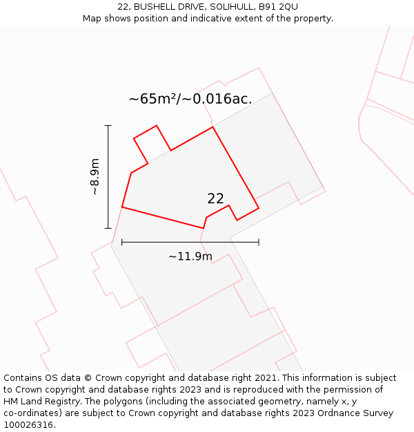 22, BUSHELL DRIVE, SOLIHULL, B91 2QU: Plot and title map
