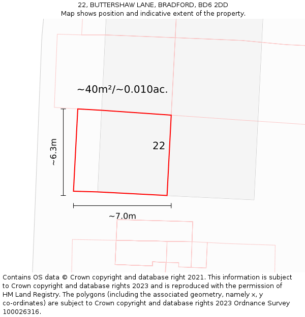22, BUTTERSHAW LANE, BRADFORD, BD6 2DD: Plot and title map