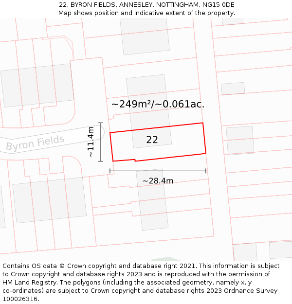 22, BYRON FIELDS, ANNESLEY, NOTTINGHAM, NG15 0DE: Plot and title map
