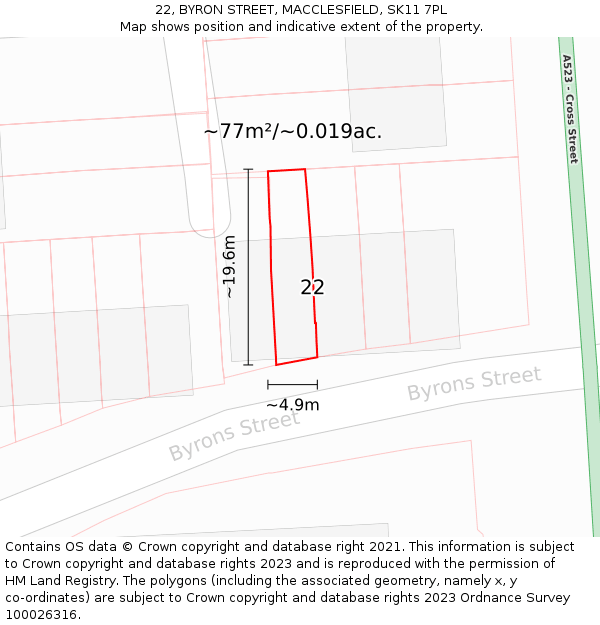 22, BYRON STREET, MACCLESFIELD, SK11 7PL: Plot and title map