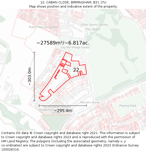 22, CABAN CLOSE, BIRMINGHAM, B31 1TU: Plot and title map