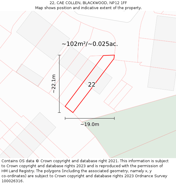22, CAE COLLEN, BLACKWOOD, NP12 1FF: Plot and title map