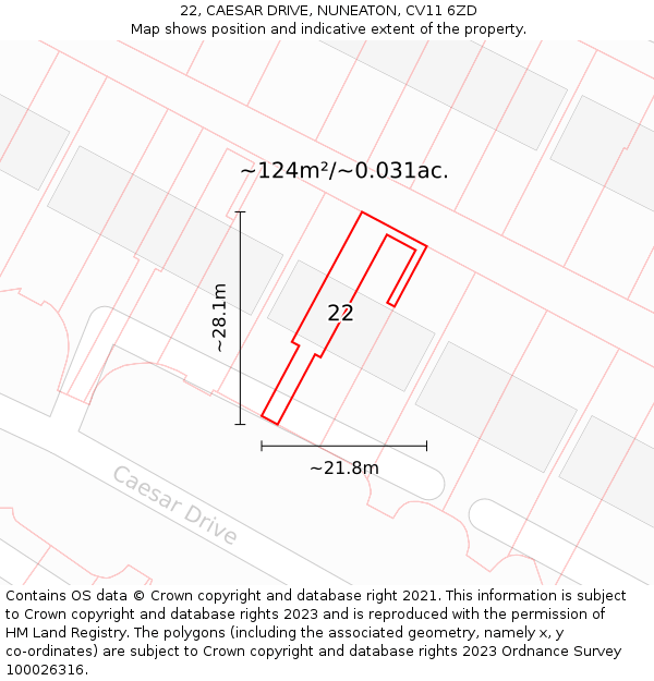 22, CAESAR DRIVE, NUNEATON, CV11 6ZD: Plot and title map