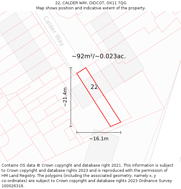 22, CALDER WAY, DIDCOT, OX11 7QG: Plot and title map