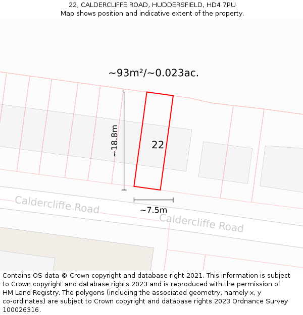 22, CALDERCLIFFE ROAD, HUDDERSFIELD, HD4 7PU: Plot and title map