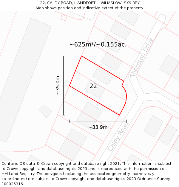 22, CALDY ROAD, HANDFORTH, WILMSLOW, SK9 3BY: Plot and title map
