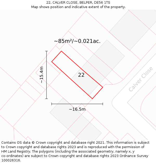 22, CALVER CLOSE, BELPER, DE56 1TS: Plot and title map