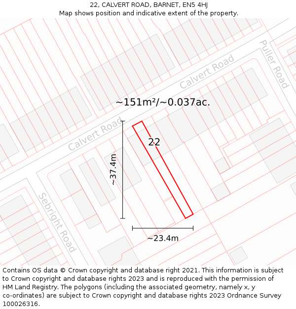 22, CALVERT ROAD, BARNET, EN5 4HJ: Plot and title map