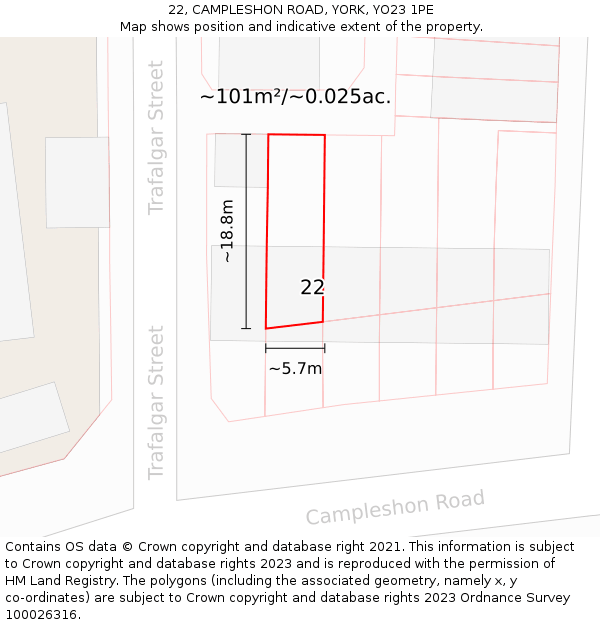 22, CAMPLESHON ROAD, YORK, YO23 1PE: Plot and title map