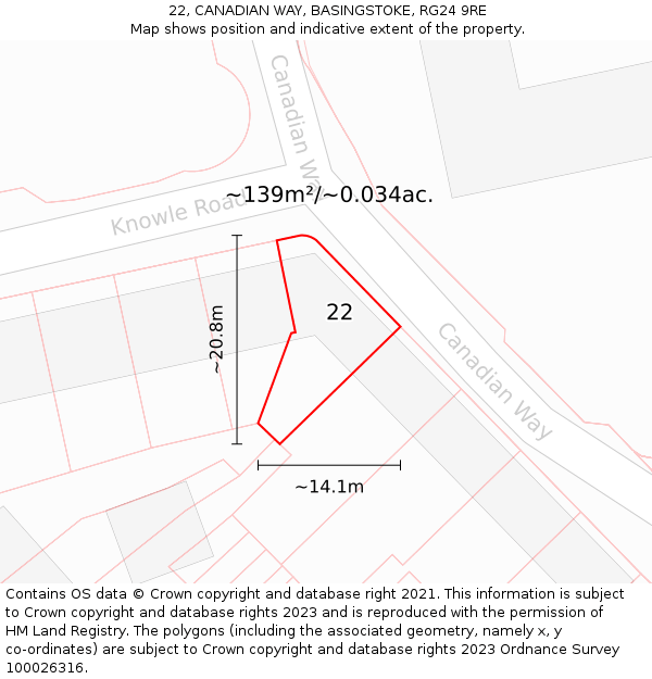 22, CANADIAN WAY, BASINGSTOKE, RG24 9RE: Plot and title map