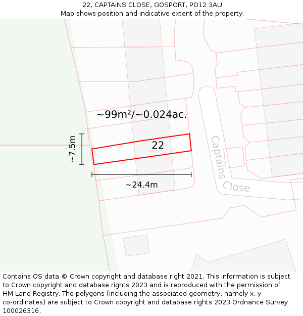 22, CAPTAINS CLOSE, GOSPORT, PO12 3AU: Plot and title map