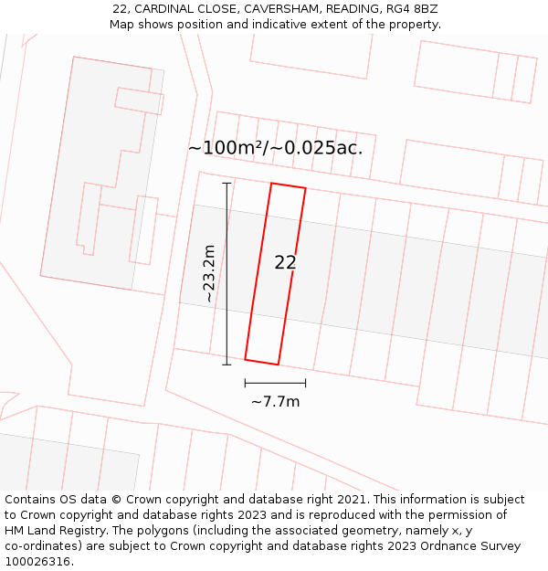 22, CARDINAL CLOSE, CAVERSHAM, READING, RG4 8BZ: Plot and title map