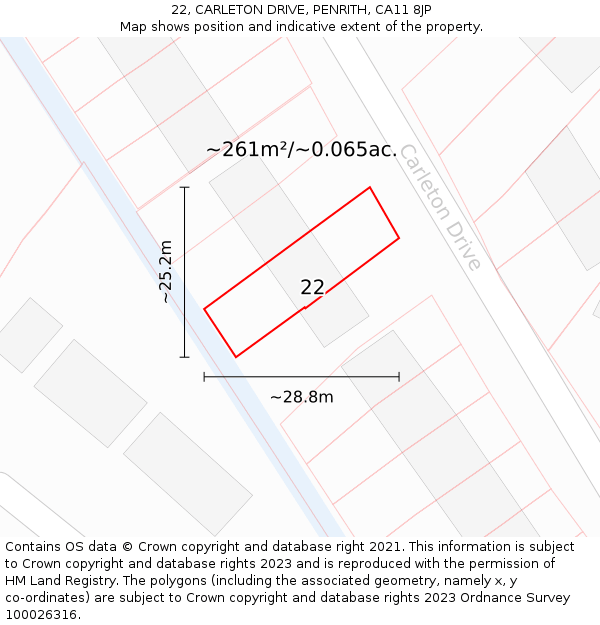 22, CARLETON DRIVE, PENRITH, CA11 8JP: Plot and title map