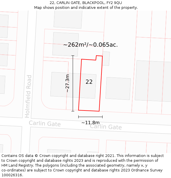 22, CARLIN GATE, BLACKPOOL, FY2 9QU: Plot and title map