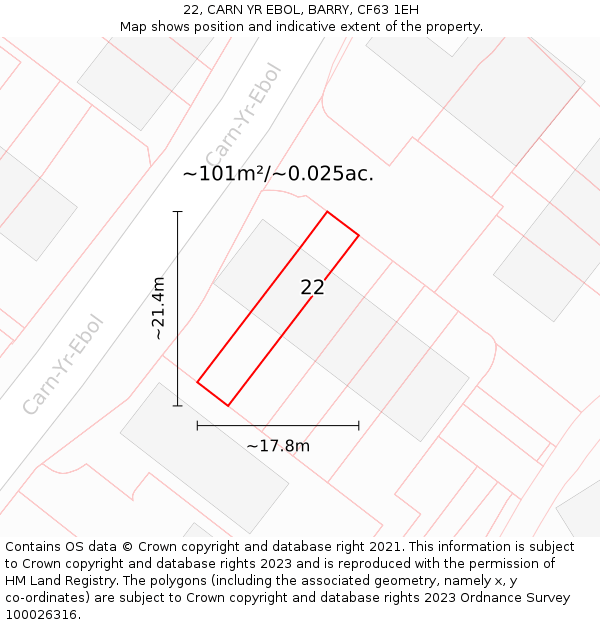 22, CARN YR EBOL, BARRY, CF63 1EH: Plot and title map